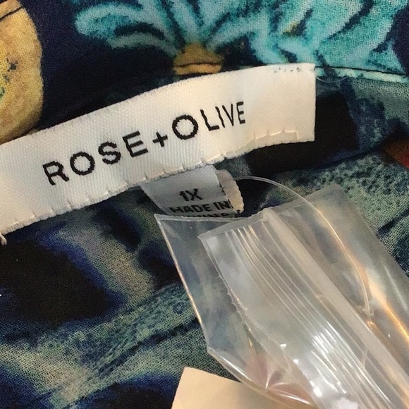 Rose & Olive lagenlook shear print button up 3/4 sleeve tunic/coverup 1X NWT - Picture 7 of 9